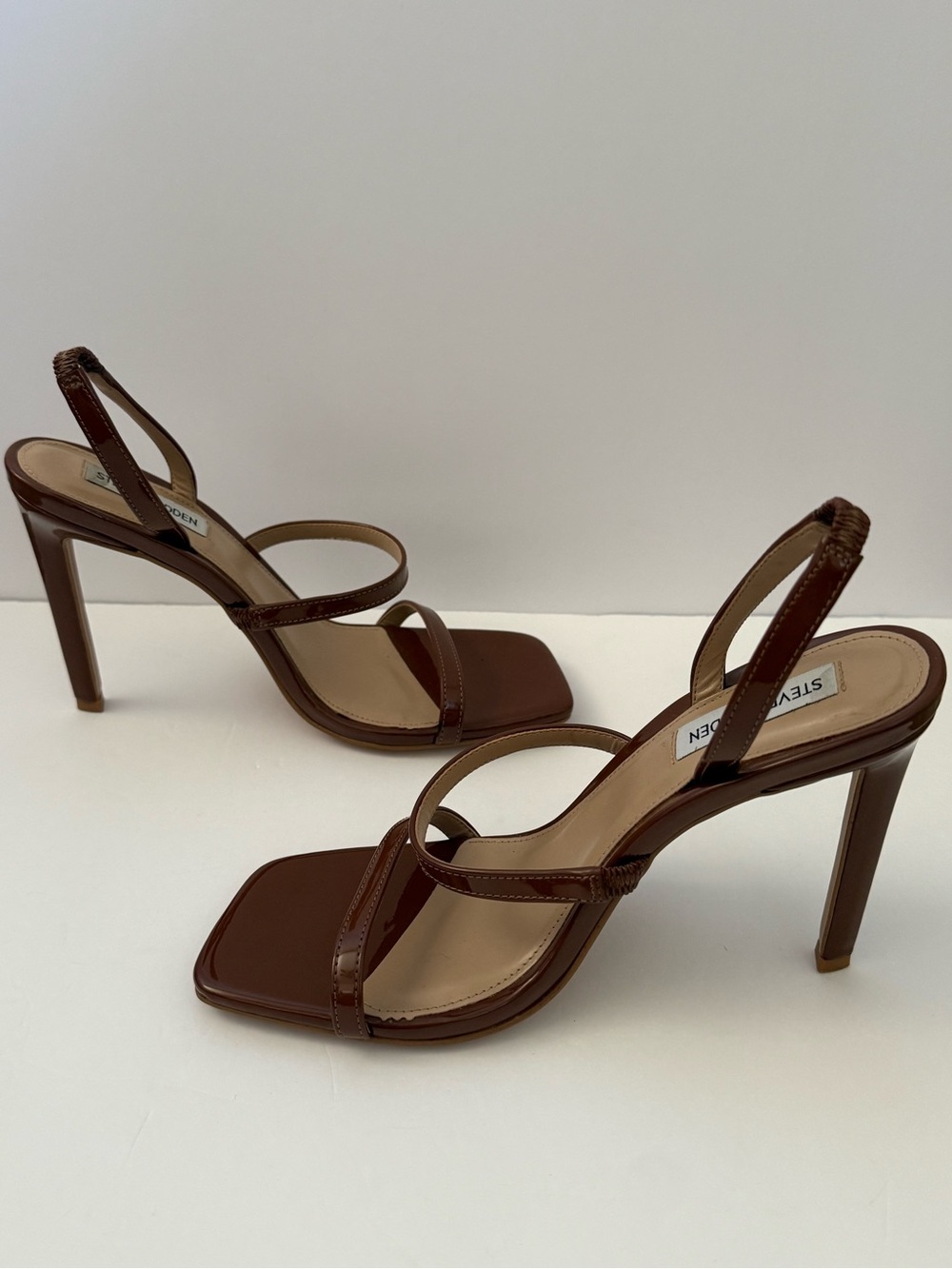 Steve Madden Gracey Chocolate Brown Patent Strappy Heels Size 9